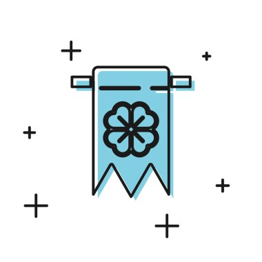 Beyaz arkaplanda siyah dört yapraklı yonca simgesi var. Doğum günü kutlaması ve festival için parti flaması. Mutlu Aziz Patrick günleri. Vektör İllüstrasyonu