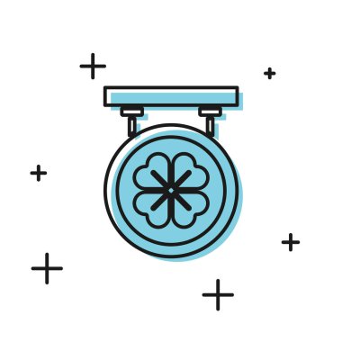 Beyaz arka planda dört yapraklı yonca simgesi olan Siyah Cadde tabelası. Reklamlar için uygun bar, kafe, bar. Vektör İllüstrasyonu