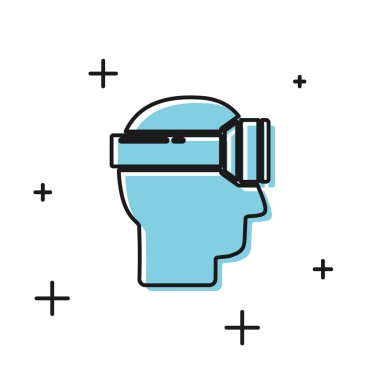 Siyah sanal gerçeklik gözlüğü simgesi beyaz arkaplanda izole edilmiş. Stereoskopik 3D VR maskesi. Vektör İllüstrasyonu