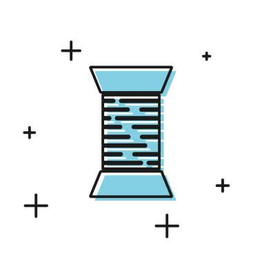 Beyaz arka planda yalıtılmış makara simgesi üzerinde Siyah Dikiş iplik. İplik makara. İplik bobini. Vektör İllüstrasyonu