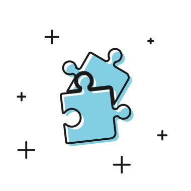 Siyah yapboz simgesi beyaz arkaplanda izole edildi. İş, pazarlama, finans, şablon, düzen, bilgi grafikleri, internet konsepti. Vektör illüstrasyonu