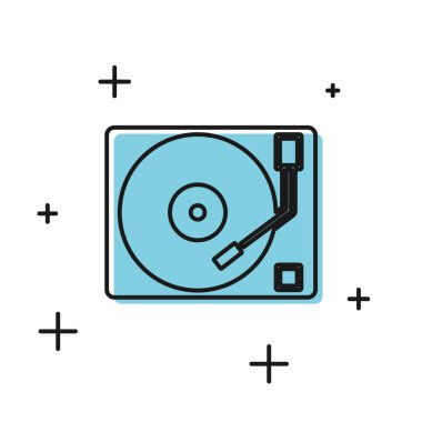 Beyaz arka planda yalıtılmış bir vinil disk simgesi ile Siyah Vinil oynatıcı. Vektör İllüstrasyonu