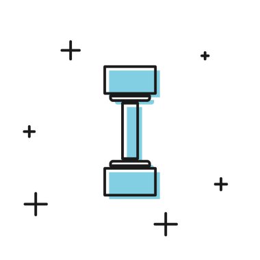 Siyah Dumbbell simgesi beyaz arka plan üzerinde izole. Kas kaldırma simgesi, fitness halter, spor salonu simgesi, spor ekipmanları sembolü, egzersiz bumbbell. Vektör İllüstrasyonu