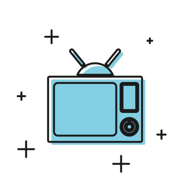 Siyah Tv simgesi beyaz arka planda yalıtılmış. Televizyon tabelası. Vektör İllüstrasyonu