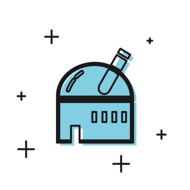 Siyah Astronomik Gözlemevi simgesi beyaz arkaplanda izole edildi. Teleskoplu bir gözlemevi. Bilimsel kurum. Vektör İllüstrasyonu