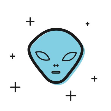 Siyah Alien simgesi beyaz arka planda izole. Dünya dışı uzaylı yüzü veya baş sembolü. Vektör İllüstrasyonu