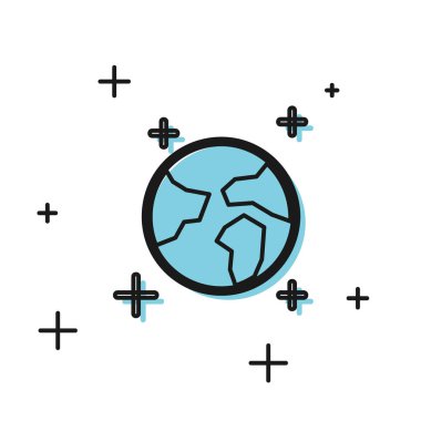 Beyaz arka planda izole edilmiş Kara Dünya ikonu. Dünya ya da Dünya işareti. Küresel internet sembolü. Geometrik şekiller. Vektör İllüstrasyonu