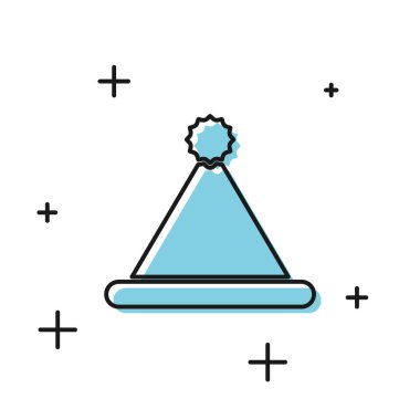 Siyah Noel Baba şapkası ikonu beyaz arka planda izole edilmiş. Mutlu Noeller ve mutlu yıllar. Vektör İllüstrasyonu