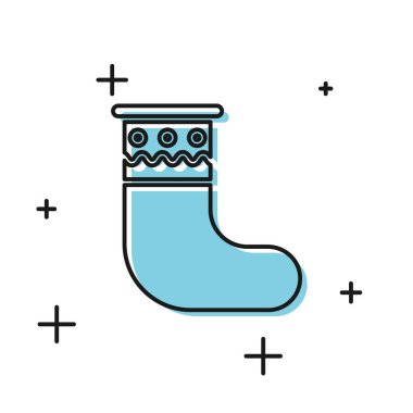 Siyah Noel çorap ikonu beyaz arka planda izole edilmiş. Mutlu Noeller ve mutlu yıllar. Vektör İllüstrasyonu