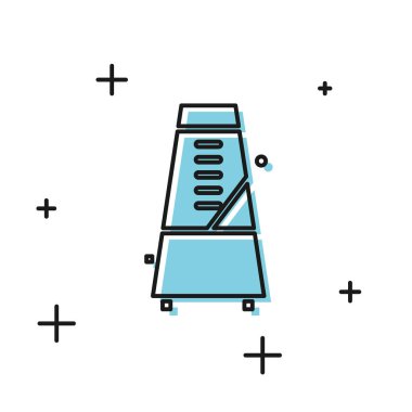 Beyaz arkaplanda izole edilmiş hareket simgesi olan Siyah Klasik Metronom. Müzik ve ritim mekanizması. Vektör İllüstrasyonu