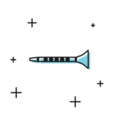 Beyaz arkaplanda siyah klarnet simgesi izole edildi. Müzik aleti. Vektör İllüstrasyonu