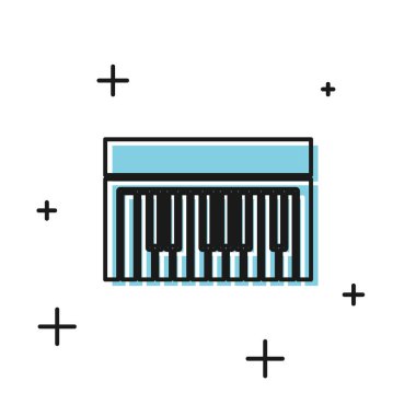 Siyah Müzik Sentezleyici simgesi beyaz arkaplanda izole edildi. Elektronik piyano. Vektör İllüstrasyonu