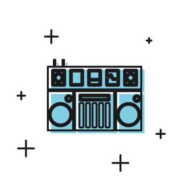 Beyaz arka planda yalıtılmış müzik simgesini çalmak ve karıştırmak için Black Dj uzaktan kumandası. Dj karıştırıcı vinil çalar ve uzaktan kumanda ile tamamlandı. Vektör İllüstrasyonu