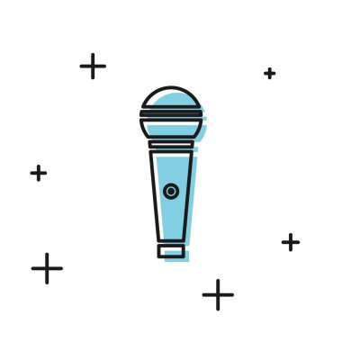 Beyaz arkaplanda siyah mikrofon simgesi izole edildi. Radyodaki mikrofondan. Sözcü işareti. Vektör İllüstrasyonu