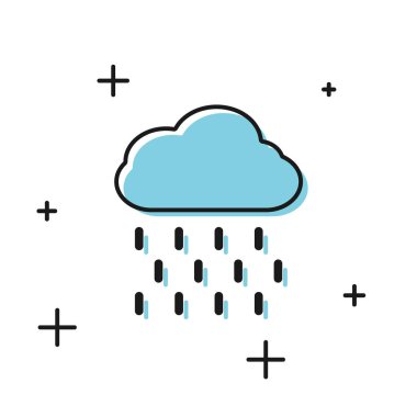 Beyaz arka planda izole edilmiş yağmur ikonu olan siyah bulut. Yağmur damlaları ile yağmur bulutu yağışı. Vektör İllüstrasyonu