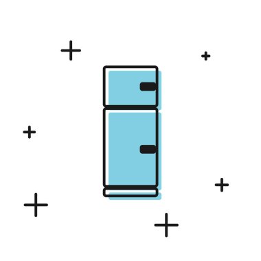 Siyah Buzdolabı simgesi beyaz arkaplanda izole edildi. Buzdolabı buzdolabı. Ev aletleri ve aletler. Vektör İllüstrasyonu