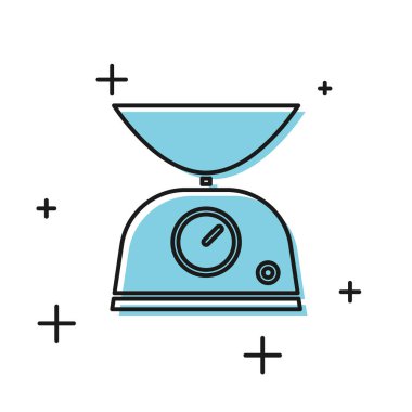 Beyaz arka planda yalıtılmış Siyah Ölçekler simgesi. Ağırlık ölçümü ekipmanı. Vektör İllüstrasyonu