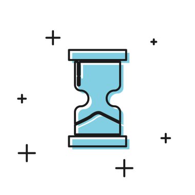 Beyaz arka plan üzerinde izole akan kum simgesi ile Siyah Eski kum saati. Kum saati işareti. İş ve zaman yönetimi kavramı. Vektör İllüstrasyonu