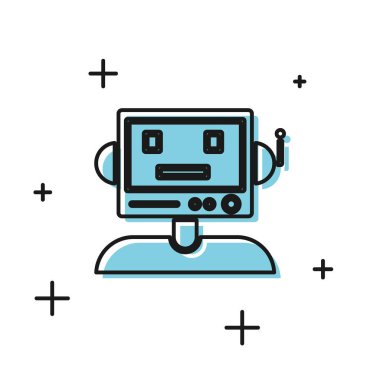 Siyah Robot simgesi beyaz arkaplanda izole edildi. Vektör İllüstrasyonu