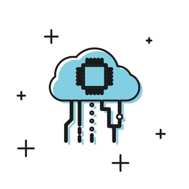 Beyaz arka planda yalıtılmış nesnelerin siyah internet ikonu. Bulut bilgi işlem tasarım konsepti. Dijital ağ bağlantısı. Vektör İllüstrasyonu