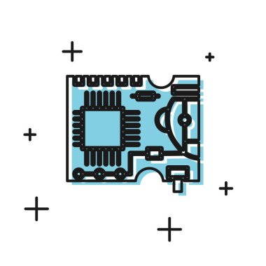 Siyah baskılı Pcb simgesi beyaz arkaplanda izole edildi. Vektör İllüstrasyonu