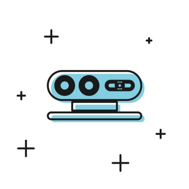 Siyah 3d tarama sistemi simgesi beyaz arkaplanda izole edildi. Vektör İllüstrasyonu