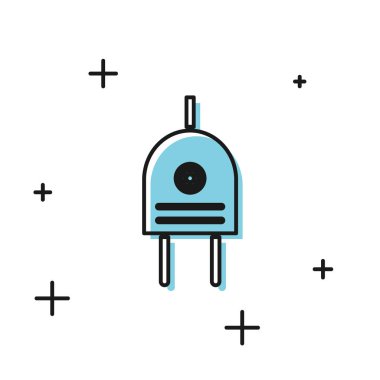 Siyah Elektrik fiş simgesi beyaz arka planda yalıtılmış. Elektrik bağlantısı ve kopukluğu kavramı. Vektör İllüstrasyonu