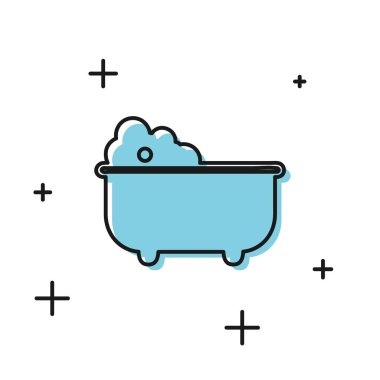 Beyaz arka planda izole edilmiş ikonun içinde köpük köpüklü siyah bebek küveti. Vektör İllüstrasyonu