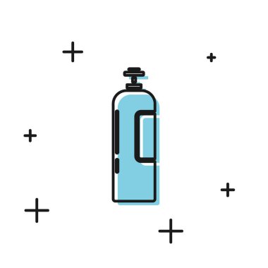 Beyaz arka planda izole edilmiş tüm durağan ve hareketsiz gaz ikonları için siyah endüstriyel gaz tüpü. Vektör İllüstrasyonu