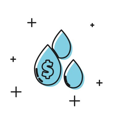 Beyaz zemin üzerinde dolar sembolü olan siyah yağ damlası. Vektör İllüstrasyonu