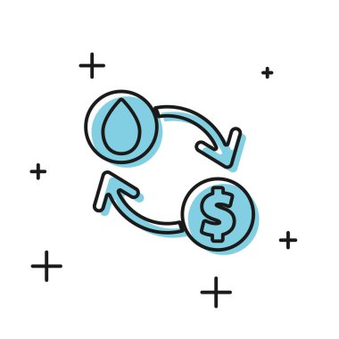 Siyah yağ değişimi, su transferi, beyaz arkaplanda izole edilmiş simge dönüştürme. Vektör İllüstrasyonu