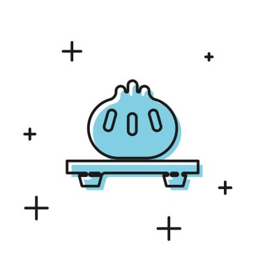 Kesme tahtası simgesindeki siyah hamur, beyaz arkaplanda izole edilmiş. Geleneksel Çin yemeği. Vektör İllüstrasyonu