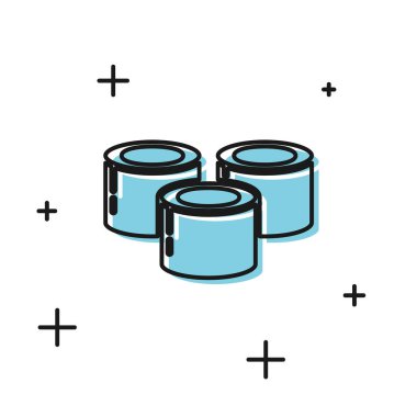 Siyah suşi simgesi beyaz arkaplanda izole edilmiş. Geleneksel Japon yemekleri. Vektör İllüstrasyonu