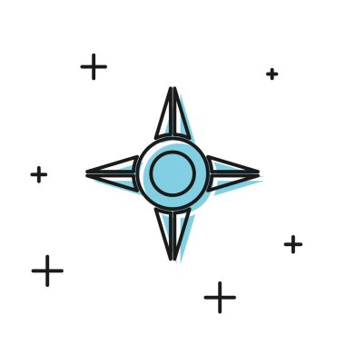 Siyah Japon ninja shuriken simgesi beyaz arkaplanda izole edildi. Vektör İllüstrasyonu