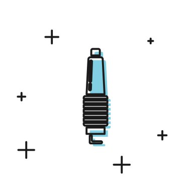 Siyah araba buji simgesi beyaz arkaplanda izole edildi. Araba elektrikli mumu. Vektör İllüstrasyonu