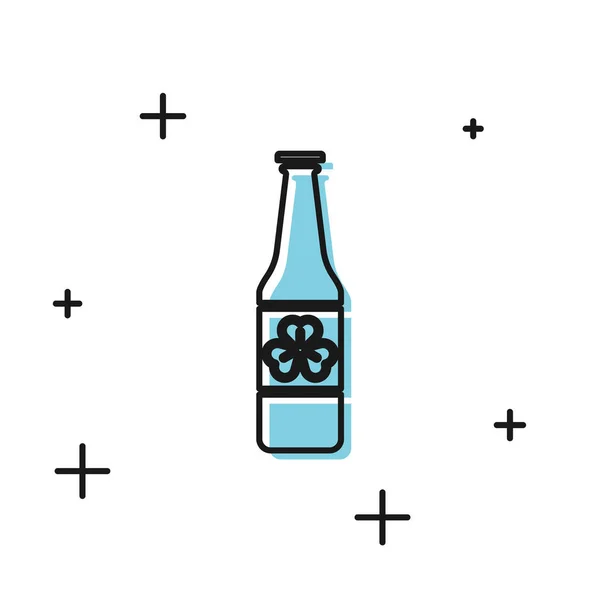 Bottiglia Birra Nera Con Icona Quadrifoglio Isolato Sfondo Bianco Buon — Vettoriale Stock