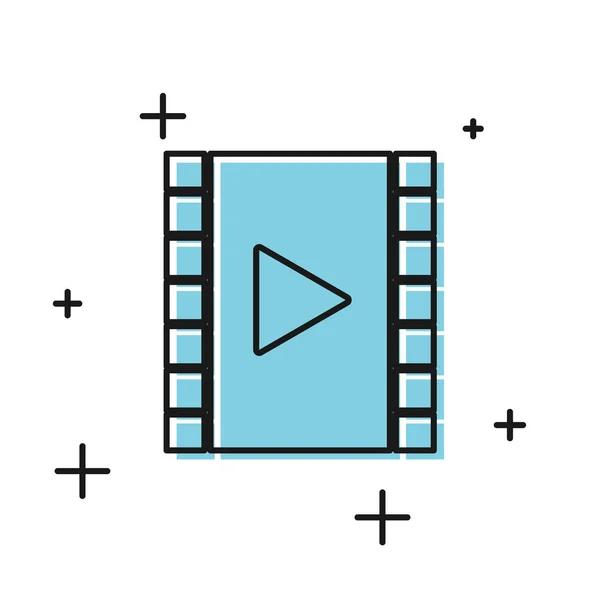 白い背景に隔離された黒の再生ビデオアイコン 再生記号付きのフィルムストリップ ベクトルイラストレーション — ストックベクタ