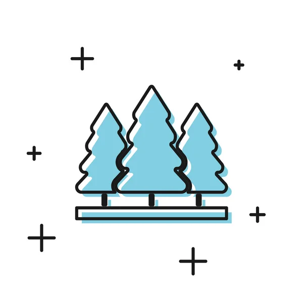 Μαύρο Χριστουγεννιάτικο Δέντρο Εικονίδιο Απομονώνονται Λευκό Φόντο Καλά Χριστούγεννα Και — Διανυσματικό Αρχείο