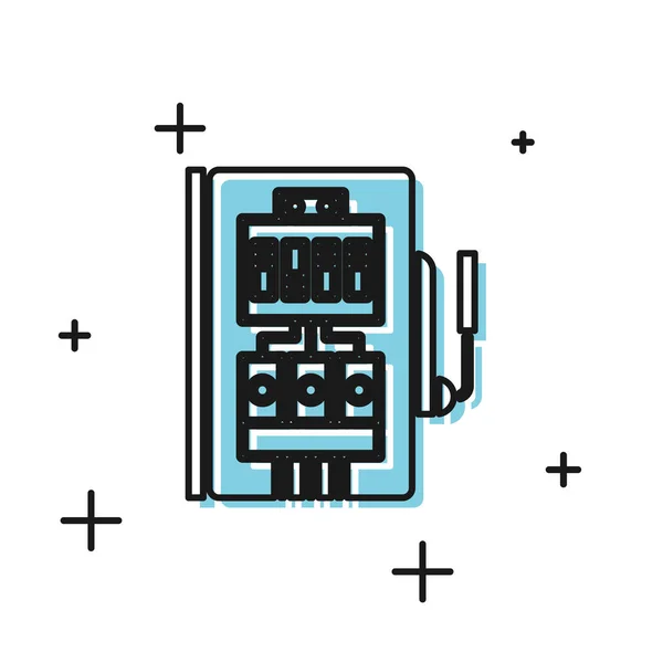 Czarna ikona panelu elektrycznego izolowana na białym tle. Ilustracja wektora — Wektor stockowy