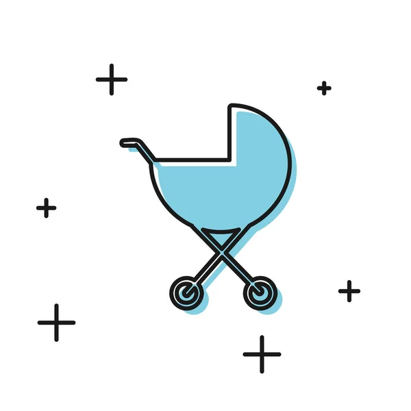 Schwarzes Kinderwagen-Symbol isoliert auf weißem Hintergrund. Kinderwagen, Kinderwagen, Kinderwagen, Kinderwagen, Rad. Vektorillustration — Stockvektor