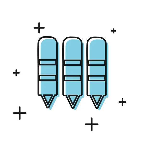 Schwarze Wachsmalstifte zum Zeichnen von Symbolen isoliert auf weißem Hintergrund. Vektorillustration — Stockvektor