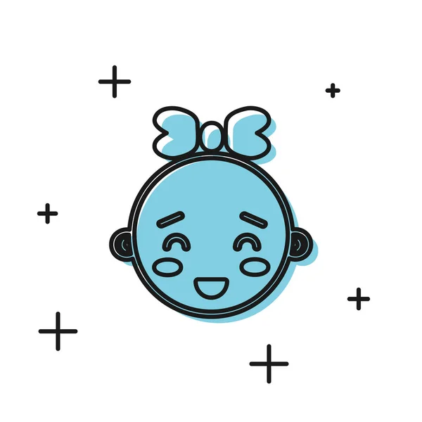 Černá Happy holčička hlava ikona izolované na bílém pozadí. Tvář holčičky. Vektorová ilustrace — Stockový vektor