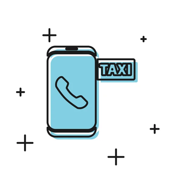 Μαύρο τηλέφωνο κλήση ταξί εικονίδιο υπηρεσία απομονωμένη σε λευκό φόντο. Ταξί για smartphone. Εικονογράφηση διανύσματος — Διανυσματικό Αρχείο