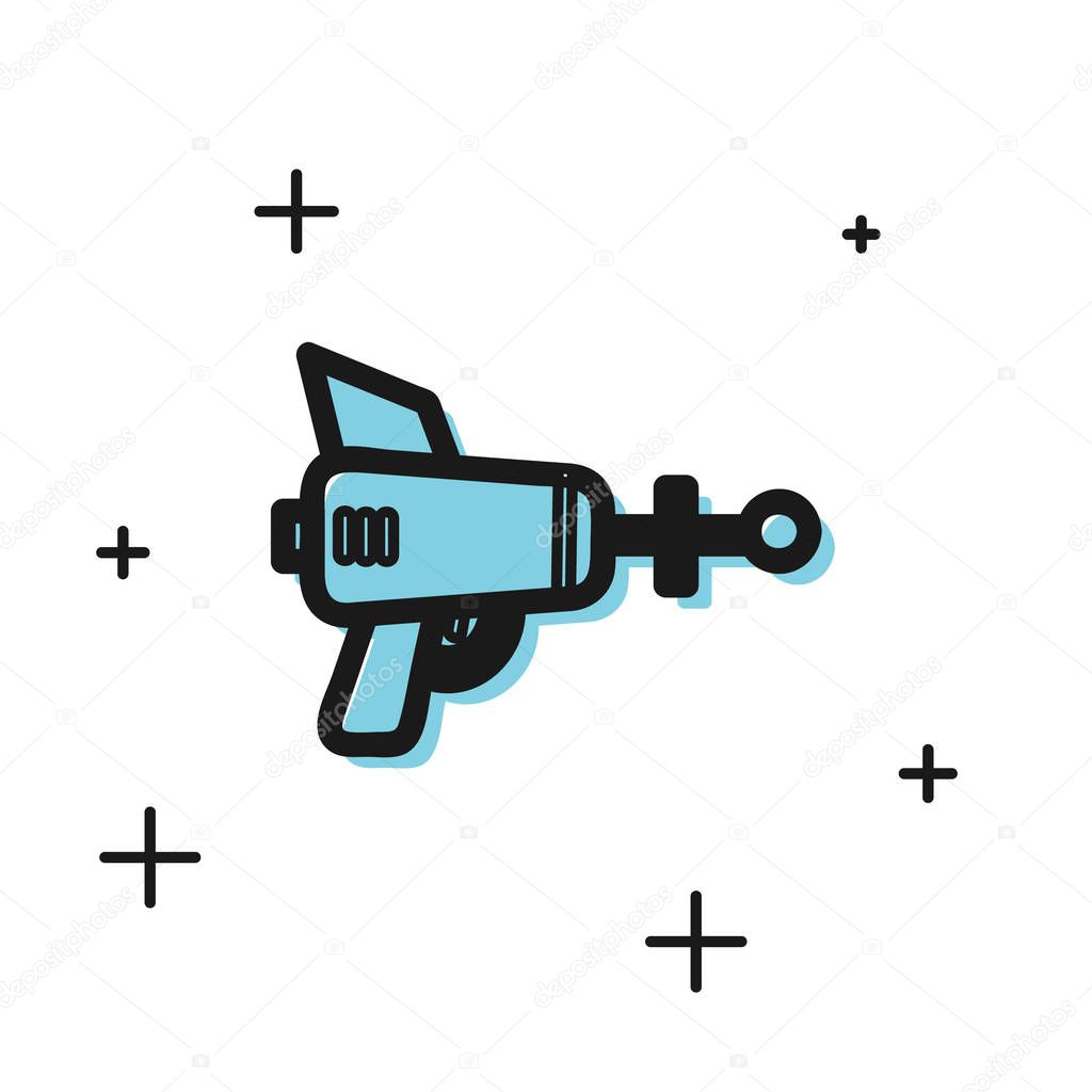Black Ray gun icon isolated on white background. Laser weapon. Space blaster.  Vector Illustration