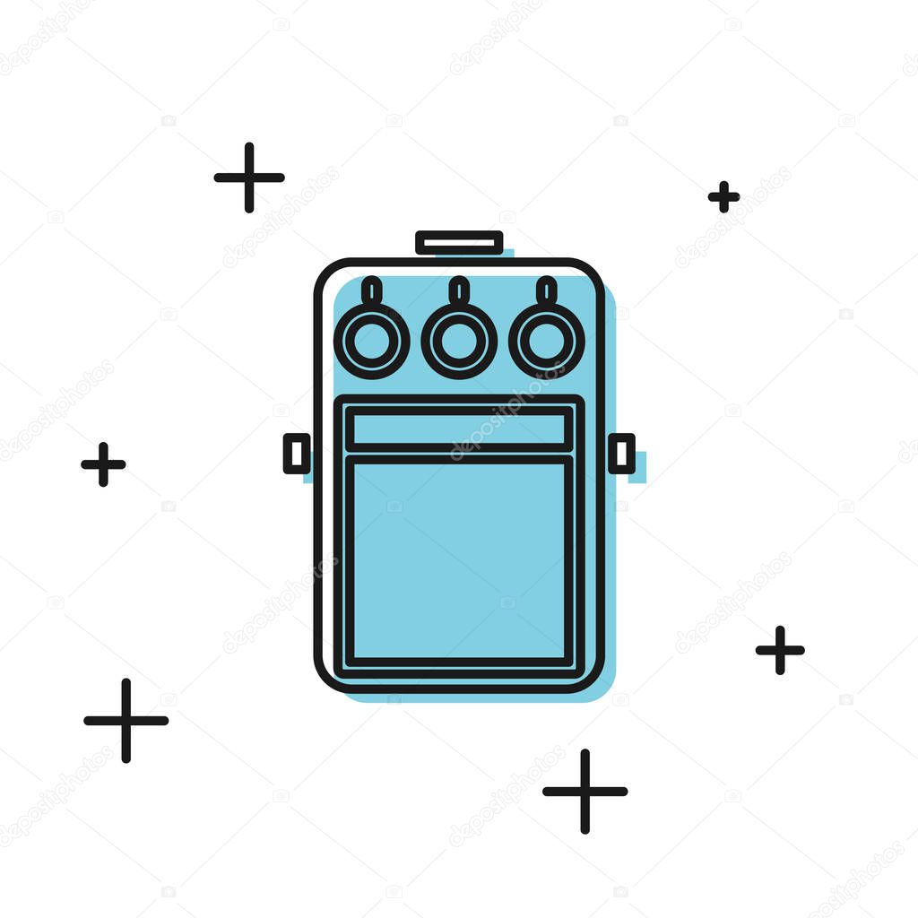 Black Guitar pedal icon isolated on white background. Musical equipment.  Vector Illustration