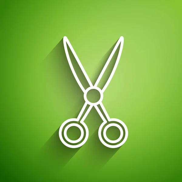 Bílá Čára Nůžky Kadeřnictví Ikona Izolované Zeleném Pozadí Kadeřník Módní — Stockový vektor