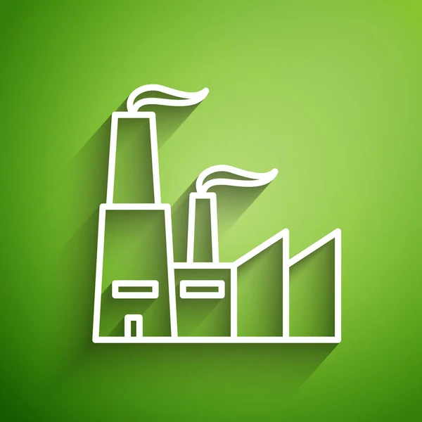 Icono Fábrica Línea Blanca Aislado Sobre Fondo Verde Edificio Industrial — Vector de stock