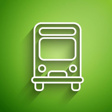 Beyaz çizgi otobüs simgesi yeşil arkaplanda izole edildi. Ulaşım konsepti. Otobüs turu tabelası. Turizm ya da kamu aracı sembolü. Vektör İllüstrasyonu