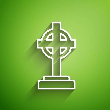 Yeşil arka planda çapraz simgesi olan beyaz çizgi Tombstone. Mezar ikonu. Vektör İllüstrasyonu