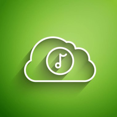 Beyaz çizgi Müzik Servis simgesi yeşil arkaplanda izole edildi. Ses bulutu hesaplama, çevrimiçi medya yayını, online şarkı, ses dalgası. Vektör İllüstrasyonu